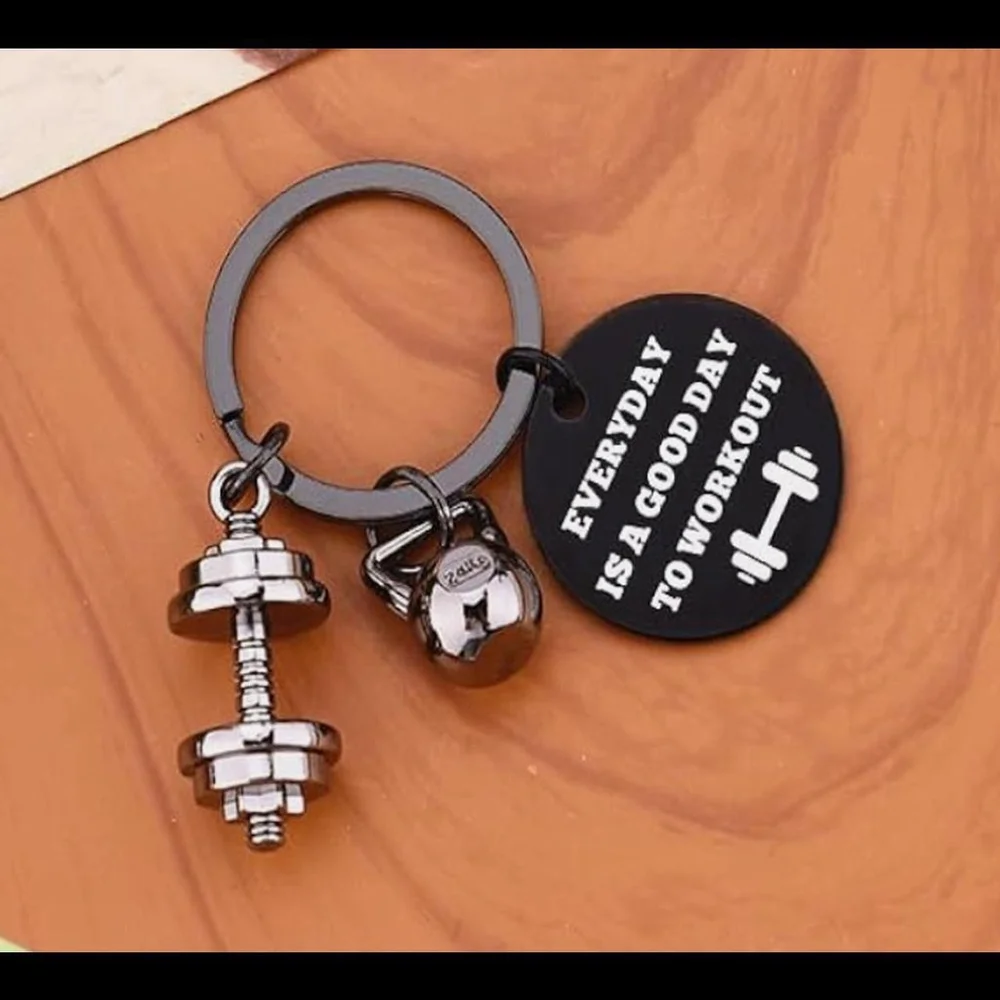 Stylish keychain featuring a kettlebell and dumbbell charm | NWT